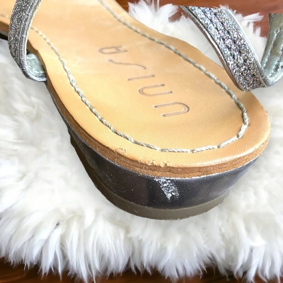 Womens Thong Sandals Silver Braided Strap Ankle Buckle Comfort Casual - Picture 6 of 12